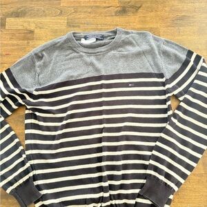 Tommy Hilfiger Gray and Black Striped Crewneck Sweater